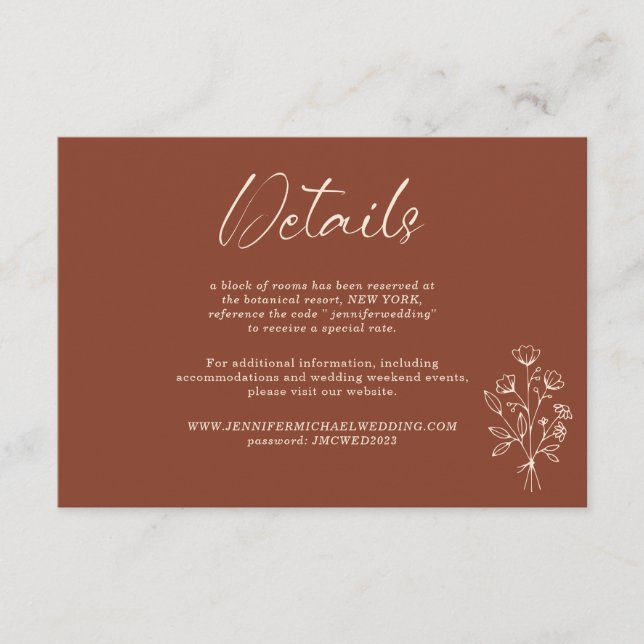 Terracotta Bouquet Boho Botanicals Details Enclosure Card (Front)