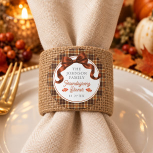 Terracotta Bow Autumn Plaid Friendsgiving Dinner Classic Round Sticker