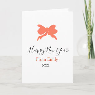 Terracotta bow happy new year name year boho retro card