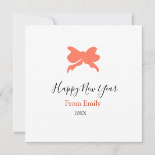 Terracotta bow happy new year name year boho retro holiday card