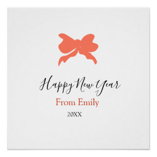 Terracotta bow happy new year name year boho retro poster
