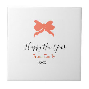 Terracotta bow happy new year name year boho retro tile
