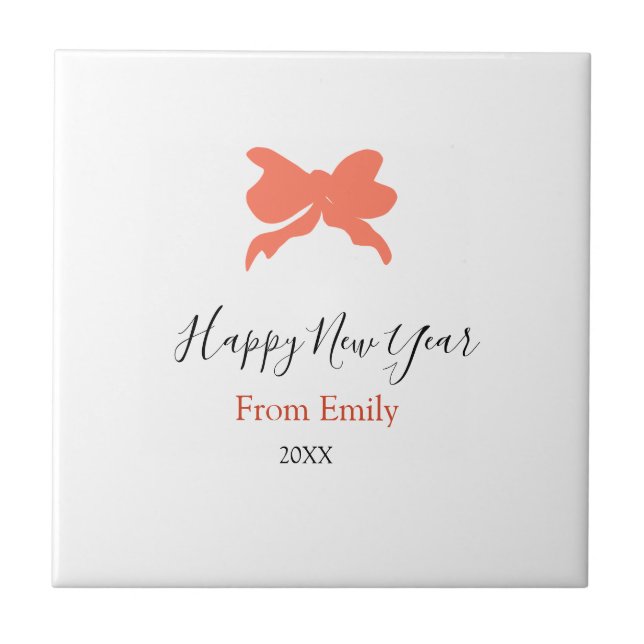 Terracotta bow happy new year name year boho retro tile (Front)