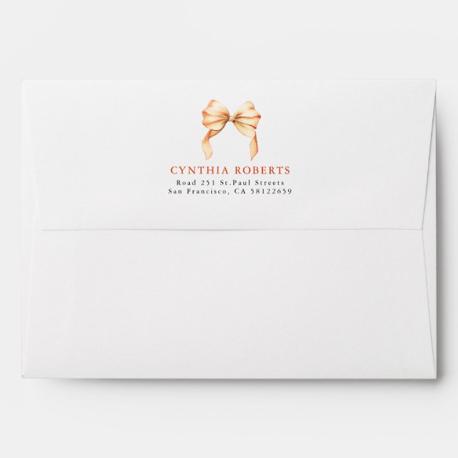 Terracotta Bow Modern Elegant Return Address Envelope (Back (Top Flap))