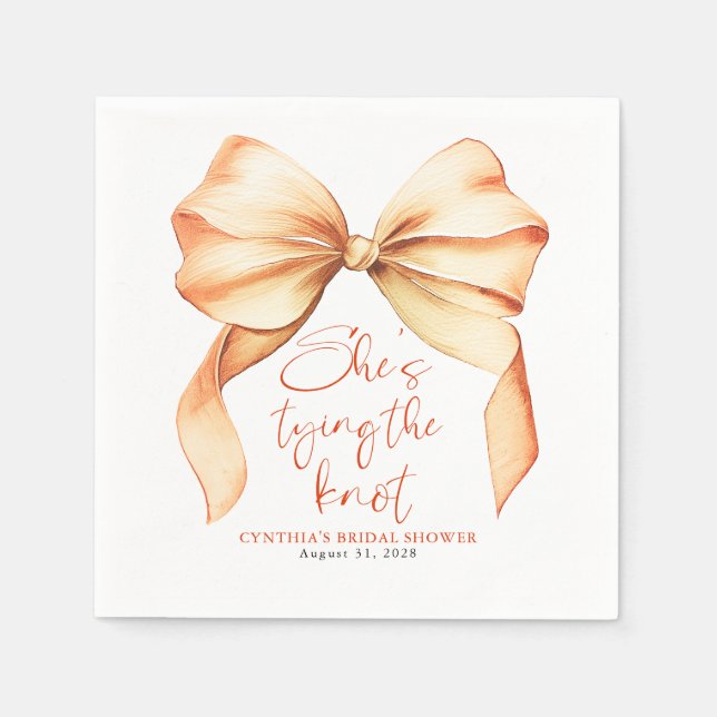 Terracotta Bow She's Tying the Knot Bridal Shower Napkin (Front)