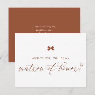 Terracotta Bow Will You Be My Matron of Honour Car Postcard