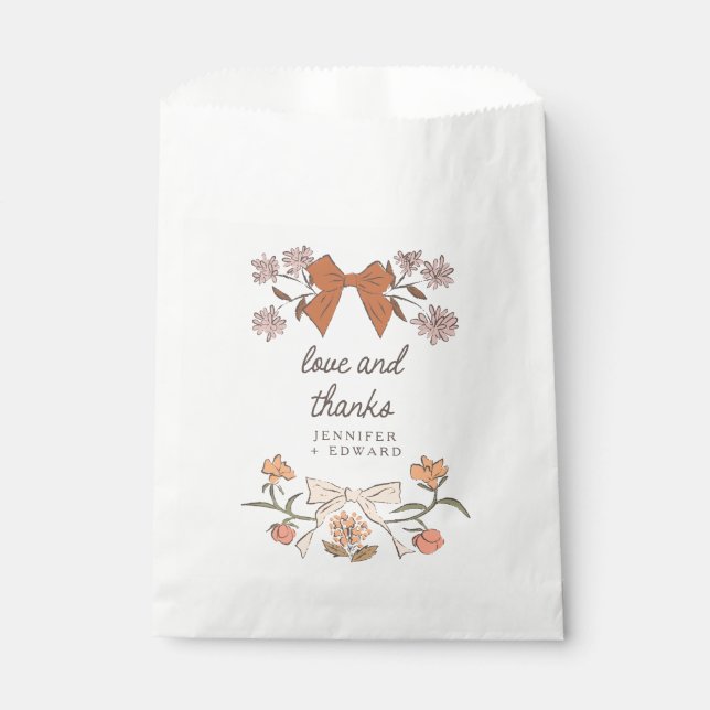 Terracotta Bows and Blossoms Boho Wedding Favour Bags (Front)