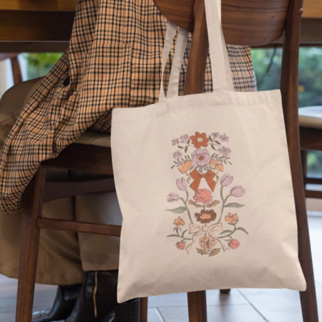 Terracotta Bows and Blossoms Floral Tote Bag (Creator Uploaded)