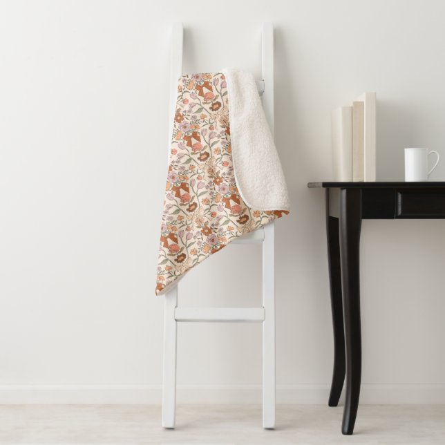 Terracotta Bows and Blossoms Rustic Sherpa Blanket (In Situ)