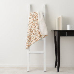 Terracotta Bows and Hearts Pattern Sherpa Blanket