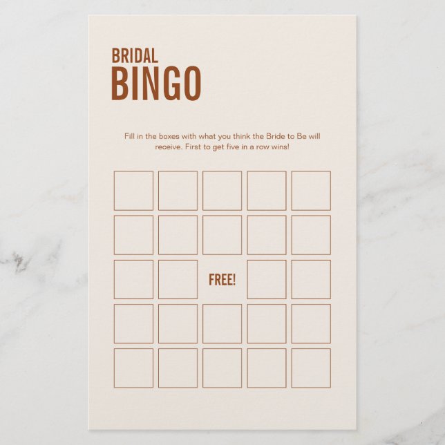 Terracotta Bridal Bingo Bridal Shower Game  (Front)