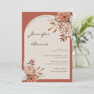 Terracotta Brown Bohemian Botanical Floral Modern Invitation