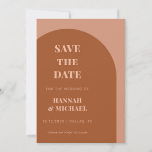 Terracotta Brown & Cream Minimalist Geometric Arch Save The Date