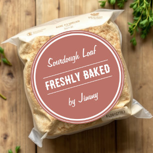 Terracotta Brown   Freshly Baked By Classic Round Sticker