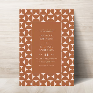 Terracotta Brown Geometric Mid Century Mod Wedding Invitation
