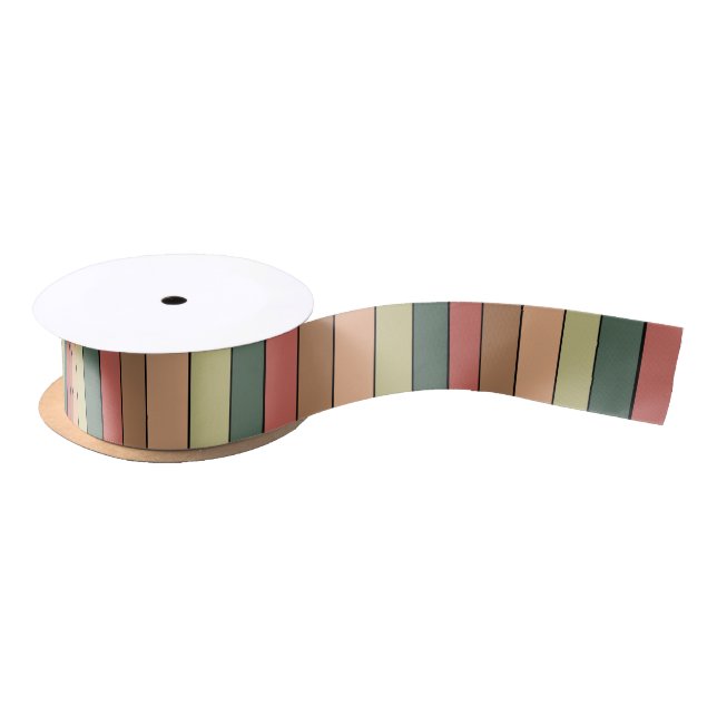 Terracotta Brown Green Black On Watercolor Paper Satin Ribbon (Spool)