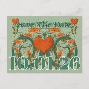 Terracotta Brown Green Earth Tones Save the Date Announcement Postcard