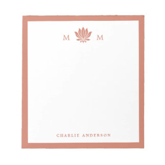 Terracotta Brown Lotus Flower Monogram Notepad