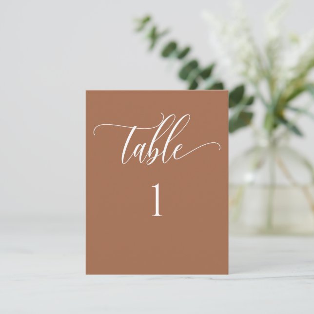 Terracotta Brown Modern Minimalist Table Number (Standing Front)