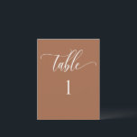 Terracotta Brown Modern Minimalist Table Number<br><div class="desc">Modern and elegant minimalist style terracotta brown table number with modern hand written calligraphy details. Clear area on the bottom allowing you to use all kinds of table number holders without obstructing the number. Modern medium size card for a sleek, simple look. Available in a variety of colours. Have all...</div>