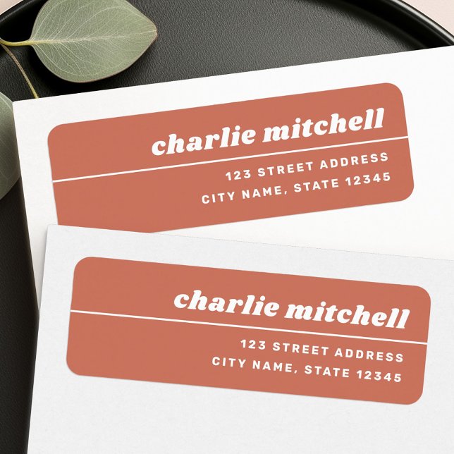 Terracotta brown retro font trendy return (Terracotta brown retro font trendy return label)