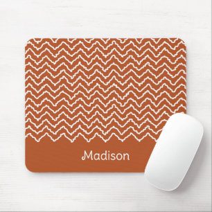 Terracotta Brown Squiggly Chevron Zigzag Pattern Mouse Mat