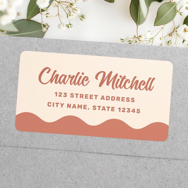 Terracotta brown wavy border return address label (Terracotta brown wavy border return address label)