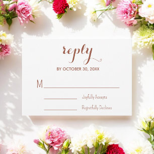 Terracotta Brown White Wedding  RSVP Card