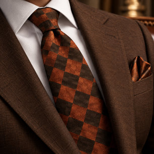 Terracotta Brown Woven Argyle Tie
