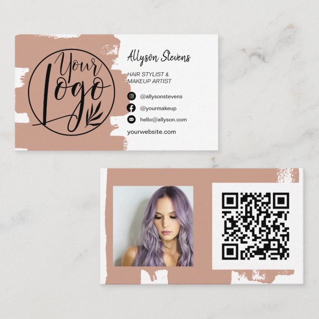 Terracotta brush hair makeup photo logo qr code business card (Front/Back)