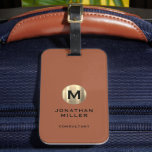 Terracotta Brushed Gold Monogram Luggage Tag<br><div class="desc">A modern luxury vertical design in classic style with a brushed metallic gold monogram emblem with large typographic initial monogram on a terracotta background. The text can easily be customised using the fields provided.</div>