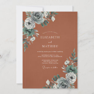 Terracotta Brushstroke Bloom Wedding Invitation