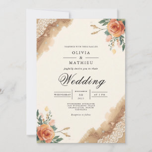 Terracotta Brushstroke Floral Arch Wedding Invitation