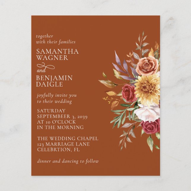 Terracotta Budget Modern Fall Floral Wedding (Front)