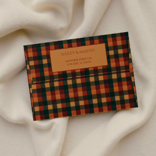 Terracotta Buffalo Plaid Return Address  Rustic  Envelope