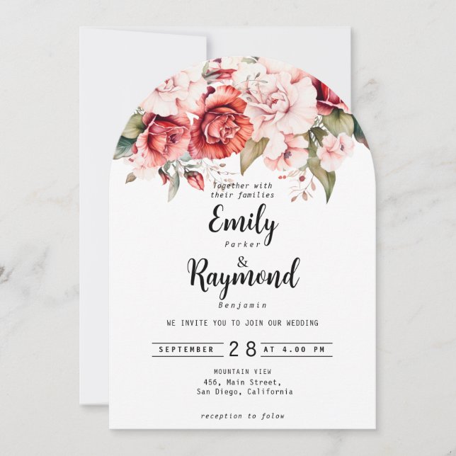Terracotta Burgundy Blush Floral Wedding  Invitation (Front)