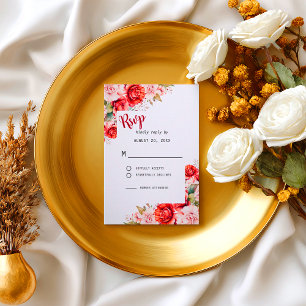 Terracotta Burgundy Blush Floral  Wedding  RSVP Card