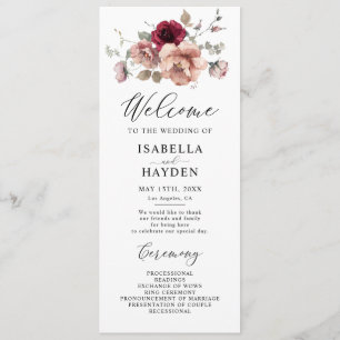 Terracotta Burgundy Earthy Fall Floral Wedding Programme