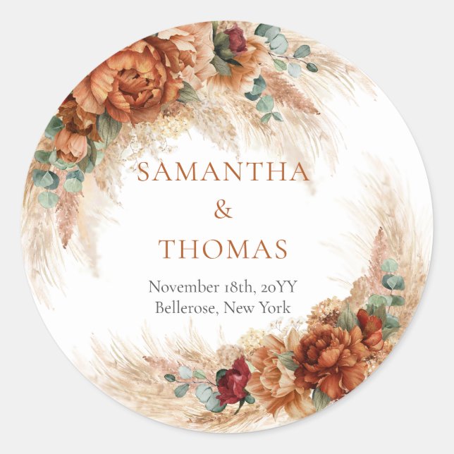 Terracotta burgundy eucalyptus and pampas Stickers (Front)