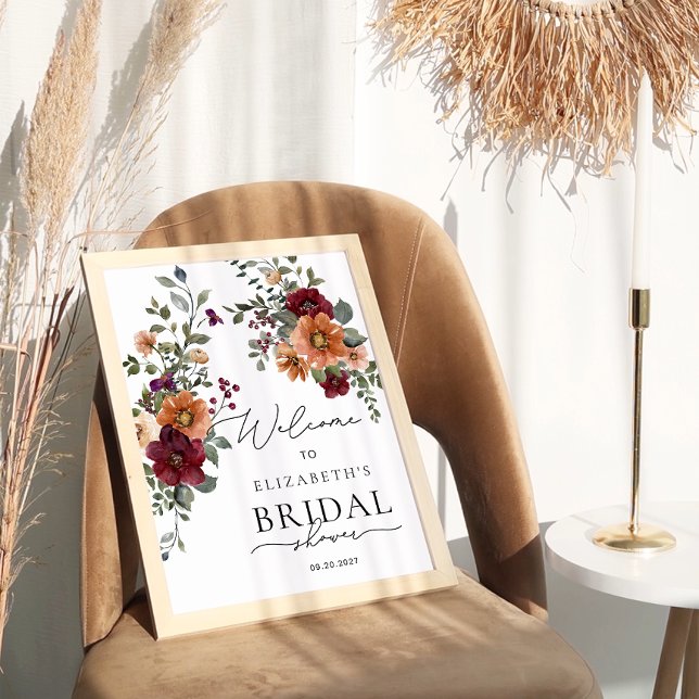 Terracotta Burgundy Floral Bridal Shower Welcome Poster (Creator Uploaded)