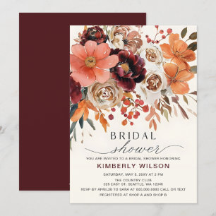 Terracotta Burgundy Floral Fall Bridal Shower Invitation