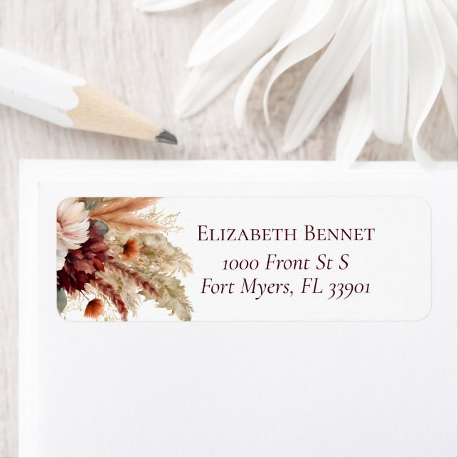Terracotta Burgundy Florals Pampas Grass Address (Insitu)