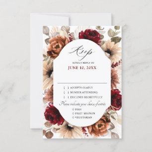 Terracotta Burgundy Greenery Geometric Wedding RSVP Card