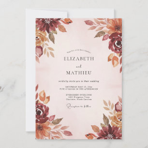 Terracotta Burgundy Leafy Wedding Invitation