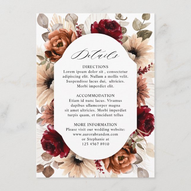 Terracotta Burgundy Mauve Floral Geometric Wedding Enclosure Card (Front)