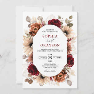 Terracotta Burgundy Mauve Floral Geometric Wedding Invitation