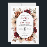 Terracotta Burgundy Mauve Floral Geometric Wedding Invitation<br><div class="desc">Elegant Burgundy Red,  Terracotta ,  Orange earthy floral theme wedding Invitation featuring elegant bouquet of Burgundy,  Terracotta colour roses peonies  and green eucalyptus leaves. Please contact me for any help in customisation or if you need any other product with this design.</div>