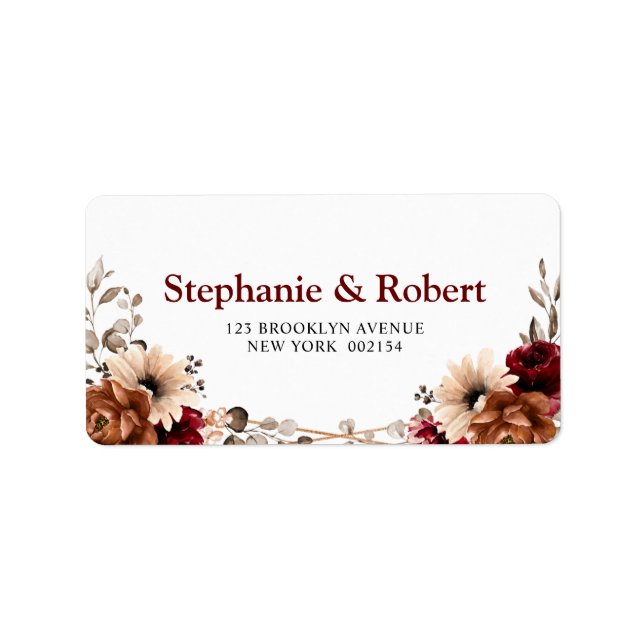 Terracotta Burgundy Mauve Floral Geometric Wedding Label (Front)