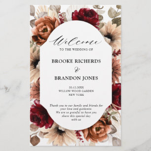 Terracotta Burgundy Mauve Floral  Wedding Program
