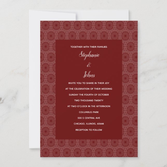 Terracotta Burgundy Red Floral Boho Wedding Invitation (Front)